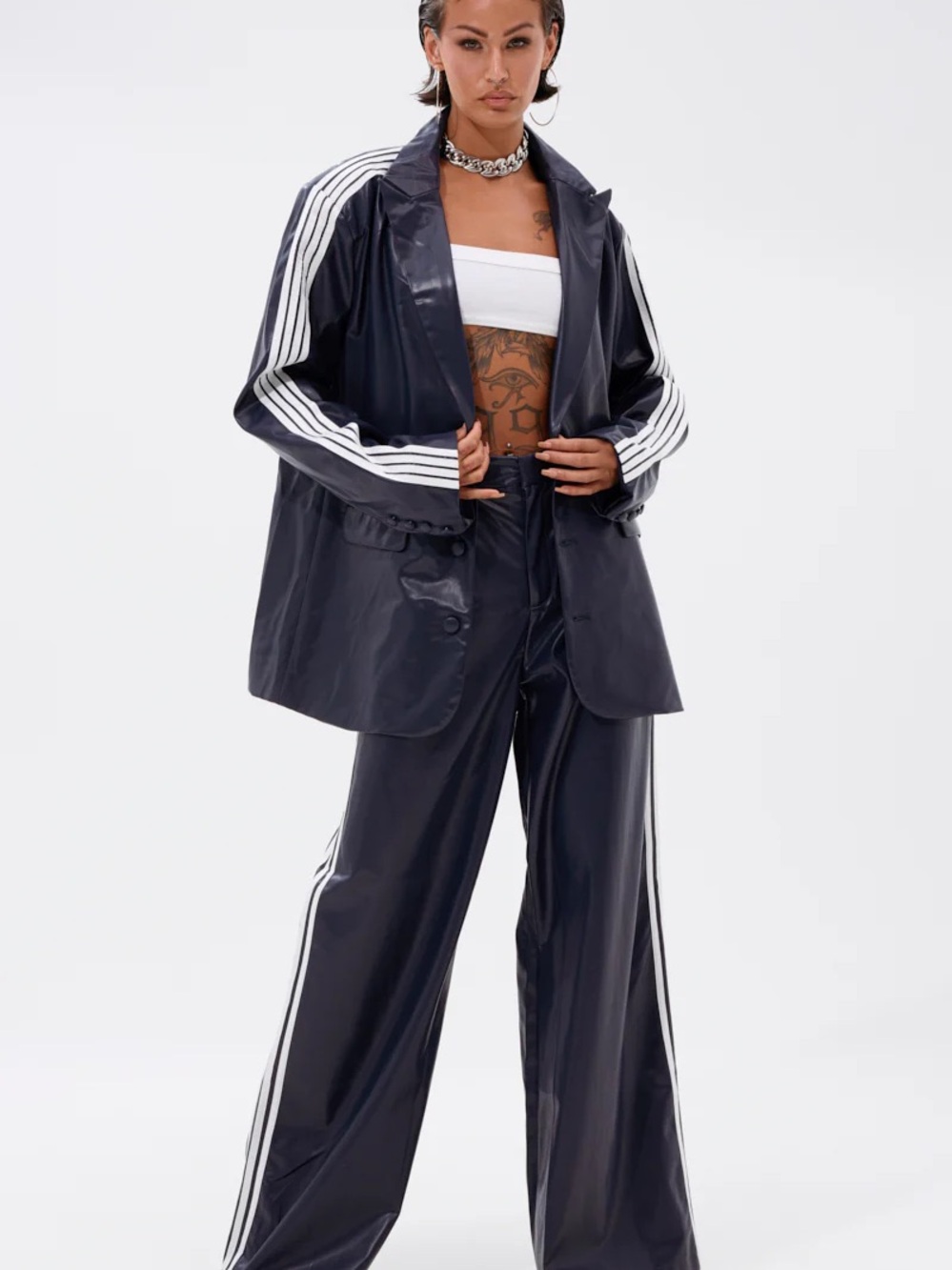 Akira Women’s Vegan Leather Burgundy Wide-Leg Track Pants